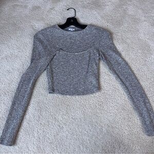 Gray Long Sleeve Ribbed Knit Top